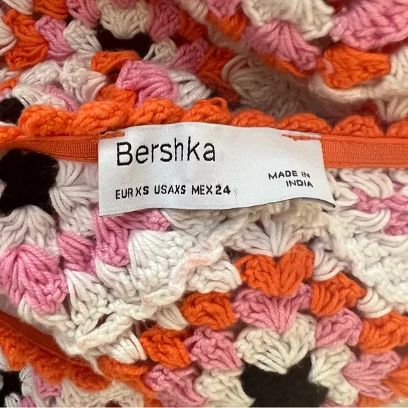 Bershka Orange White Pink Black Crochet Cutout Dress K-14 - Picture 9 of 13
